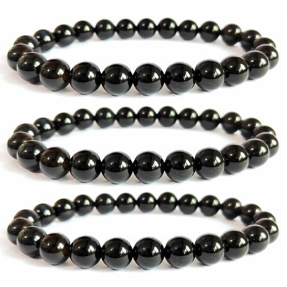 Cryhand Handmade 8mm Beaded Bracelets For Men Protection Bracelet For Women Chakra Feng Shui Stretchy Handmade Lucky Money Stretchy Crystal Bracelets Best Gifts (Black Tourmaline 3PCS)