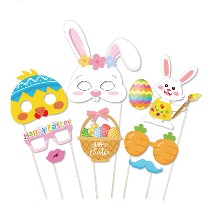 25 Pcs Happy Easter Photo Booth Props for Happy Easter Party Decoration Supplies, Easters Theme Selfie Props Photography Backdrop Decorations for Spring Easters Party Favors
