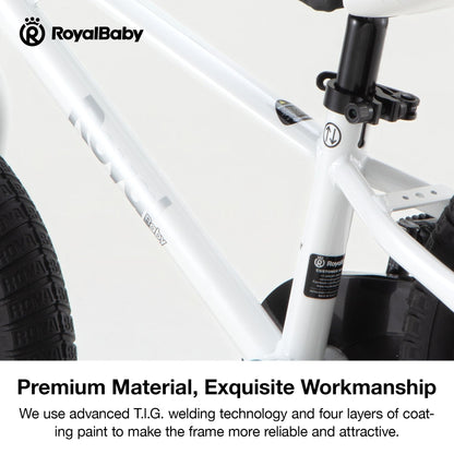 RoyalBaby Freestyle Kids Bike 14 Inch Childrens Bicycle with Training Wheels Toddlers Boys Girls Beginners Ages 3-5 Years, White