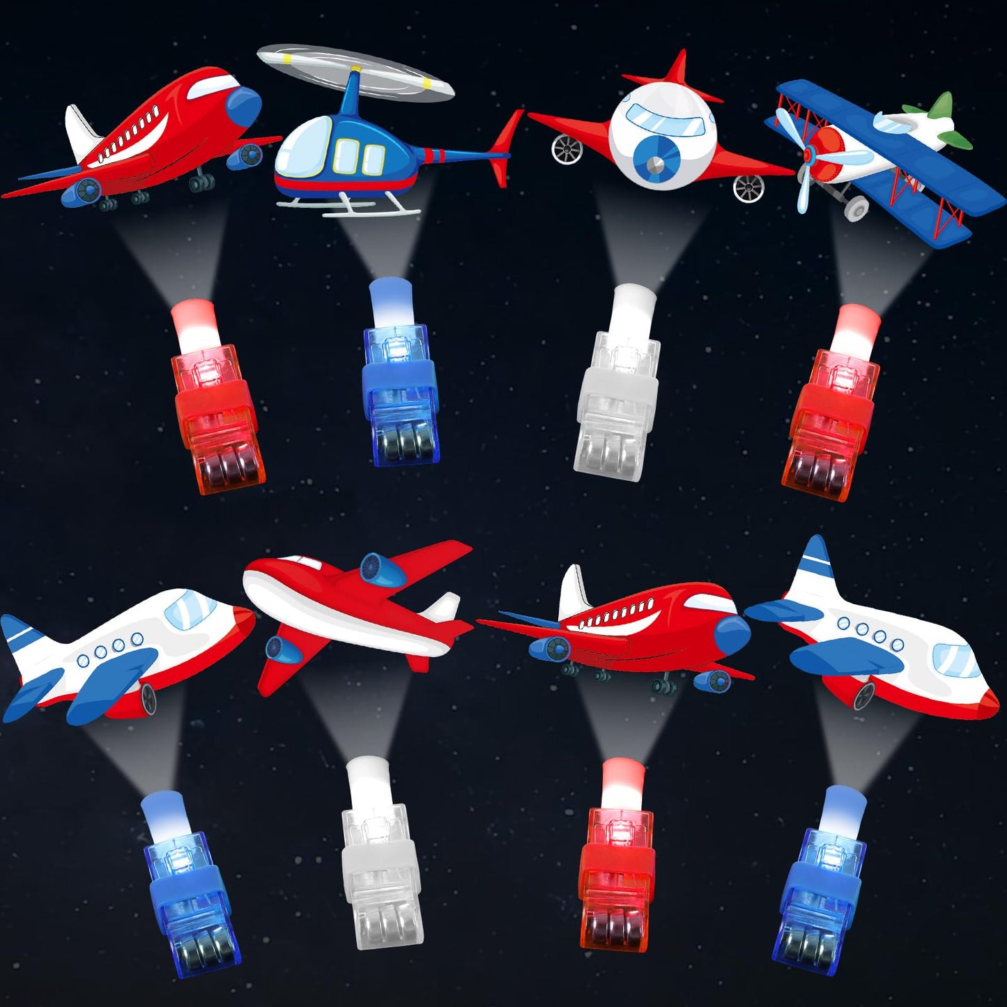 Oitnlaughter 36PCS Airplane LED Finger Lights Aircraft Party Favors Glow in the Dark Light Up Finger Lights Plane Themed Toys Bulk for Birthday Party Goodie Bag Stuffer Birthday Gifts Classroom Prize