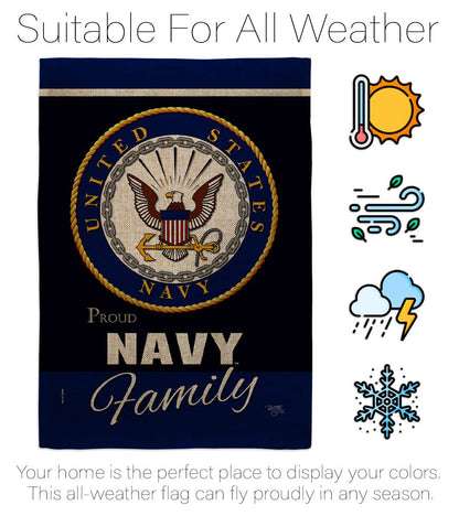 Navy Proudly Family Burlap Garden Flag - Armed Forces USN Seabee United State American Military Veteran Retire Official - House Decoration Banner Small Yard Gift Double-Sided Made in USA 13 X 18.5