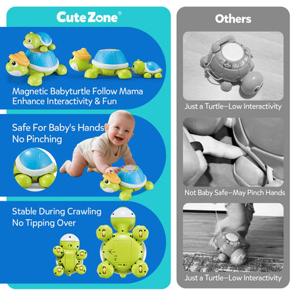 CuteZone Baby Toys 6-12 Months - Turtle Crawling & Musical Tummy Time Toy Set with Light & Sound, Moving Baby Activity for Crawling and Tummy Time, Interactive Gift for Babies