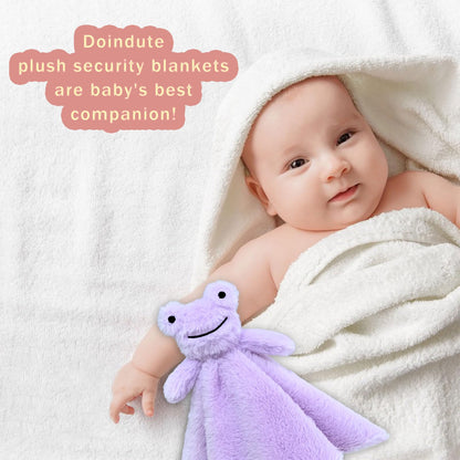 Doindute Baby Purple Soft Frog Stuffed Animal Security Blanket, Plush Frog Character Lovey Blanket, Baby Shower/Nursery Gift, Newborn Infant Toddler Snuggle Blankie for Girls Boys, 14 Inches