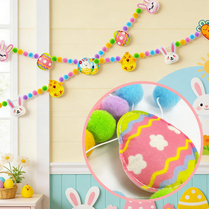 6.5ft Easter Garland Decorations, Handmade Felt Bunny Chick Carrot & Egg Pom Pom Garland, Farmhouse Spring Mantel Decor for Home Fireplace Wall Reusable Easter Banner for Indoor Party
