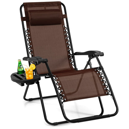 Giantex Zero Gravity Reclining Chair, Outdoor Patio Recliner with Cup Holder & Removable Pillow, Adjustable Backrest, Indoor Lounge Chair for Backyard, Garden, Poolside (Brown)
