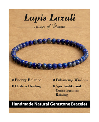 Landorilo Beaded Bracelet for Men Women, 4mm Natural Stone Lapis Lazuli Healing Crystal Stretch Bracelets, Ideal Christmas Birthday Jewelry Gifts with Energy Card，Replacement Beads Included