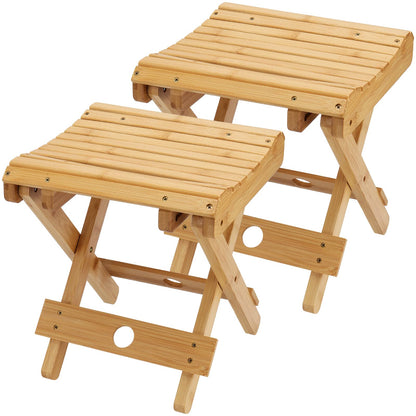 SINJEUN 2 Pack 12 Inch Natural Bamboo Folding Bench Seat Stool Bench for Bathroom, Spa, Sauna, Wooden Seat, Shower Bench Stool, Easy Assembled