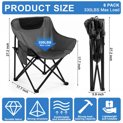 FairySandy 6 Pack Portable Folding Camping Chairs Lightweight Backpacking Chairs Collapsible Camp Chairs for Adults with Storage Bag Beach Camping Chairs for Outdoor, Picnic, Festival, Hiking, Grey