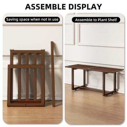 Rioneta Plant Stand Indoor Outdoor, Foldable Metal Plant Shelf for Multiple Pots, Mid Century Slatted Bench for Patio Garden, Heavy Duty Capacity 330 lbs 2 Pack Coffee