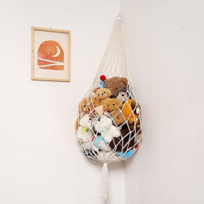 Amdermi Stuffed Animal Storage Organizers Corner Hanging Ne 60" L Stuffy Animal Hammock Macrame Toy Display Plush Toy Holder Wall, Kid Bedroom Decor Boho Nursery Playroom Organizer 60" L (Cream)