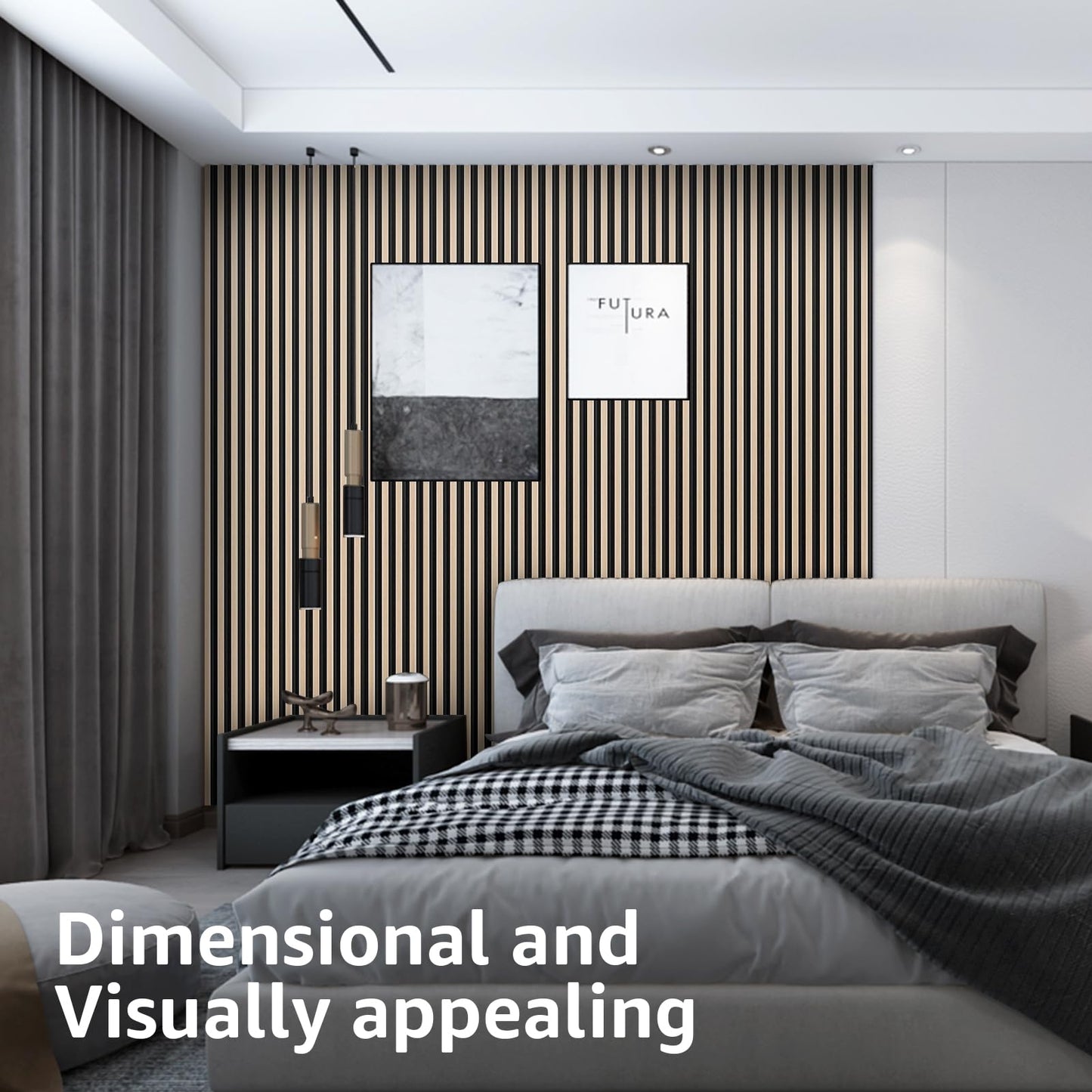 Art3d 8-Pack WPC Wood Slat Wall Panel for Interior Décor, 3D Wood Fluted Acoustic Paneling for Living Room Bedroom Home & Office Accent Wall Decor - 96 x 6 Inch Oak