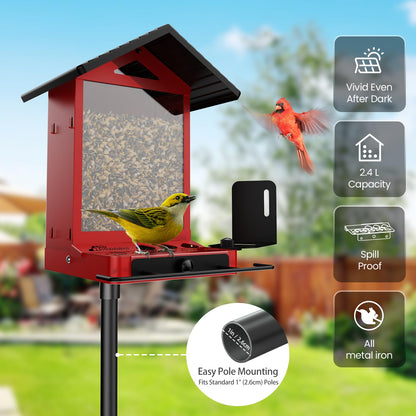 Richbird All-Metal Bird Feeder, Wall & Pole Mountable, 2.4L Large Capacity, Chew-Proof & Weather-Resistant Design, Easy to Clean & Fill, Wild Birds Feeder for Backyard & Garden, for Men Women Gift