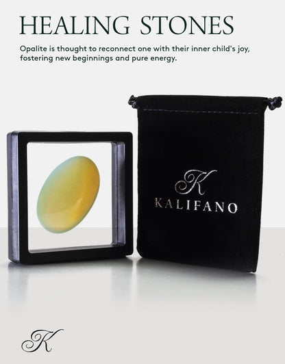 KALIFANO Opalite Palm Stone with Healing & Calming Effects - High Energy Moonstone with Information Card - Reiki Worry Crystal Used for Soothing Energy (Family Owned and Operated)