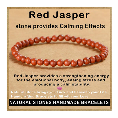 AD Beads Handmade Gemstone Stretch Elastic Bracelet Crystal Healing Reiki Nature's Beauty and Spiritual Essence Unisex (4mm, Red Jasper)