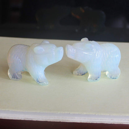 2'' Hand Carved Mixed gemstome Crystal Bear Figurine Animal Carving (White opalite)