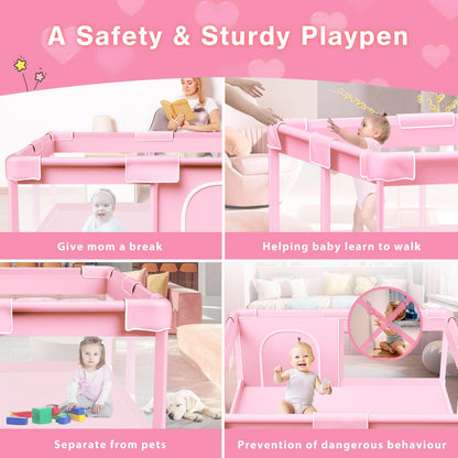 Pink Baby Playpen 50x50 Inches Playpen for Little Princess Play Yards Indoor & Outdoor Sturdy Safety Baby Girls Play Pen with Soft Breathable Mesh Toddlers Activity Center with Anti-Slip Base