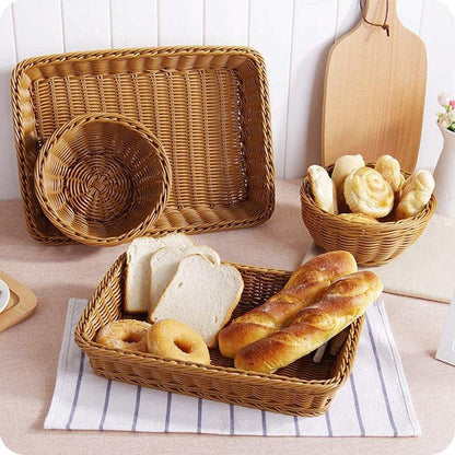Yarlung 3 Pack Imitation Rattan Woven Bread Baskets, 11.8 x 7.8 Inch Plastic Wicker Fruit Baskets for Food Serving, Vegetables, Kitchen, Restaurant, Outdoor, Brown