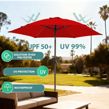 GREFORG 7.5FT Large Outdoor Patio Umbrella with Crank & Tilt - Durable Market Umbrella for Outdoor Patio with 6 Fiberglass Ribs for Poolside,Deck,Yard,Garden,Red
