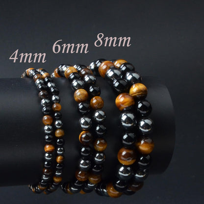 CHCCOYE 4mm Natural Healing Gemstone Bracelet Handmade Yoga Stretch Elastic Bracelet Stress Relief Crystal Jewelry for Men and Women (4mm,Triple Protection)