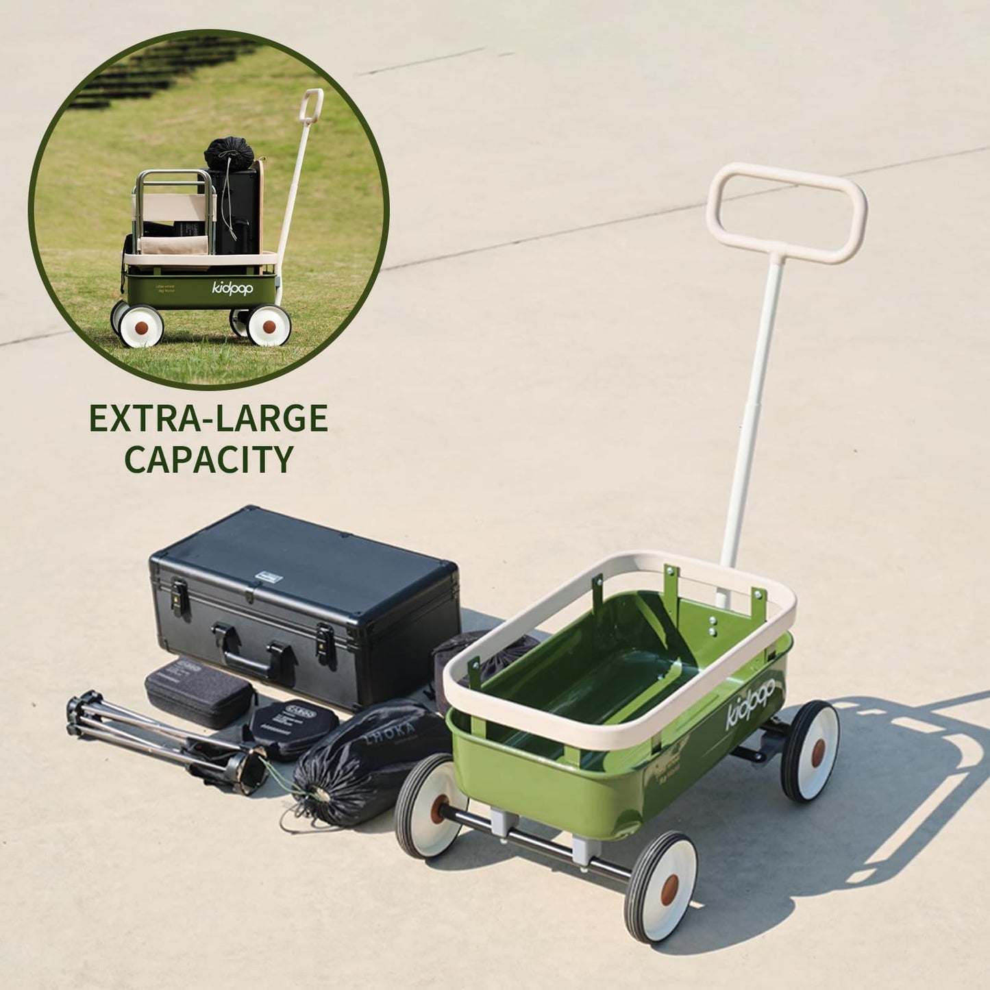 kidpop PULA-Wild 3-in-1 Kids' Pull-Along Wagon Toddlers Push Walker for 2.5-8, Removable Wooden Cover and Adjustable Handlebar, Birthday Gifts Max Weight 33 lbs (Green)
