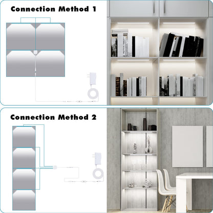 Black Shell Display Cabinet Lights, Under Shelf Lighting with Memory Function, 2 Sets of 4x12 Inch Plug-in Bookshelf Lighting, LED Cabinet Lights for Display Case/Pantry/Closet/Safe, Cold White 6000K