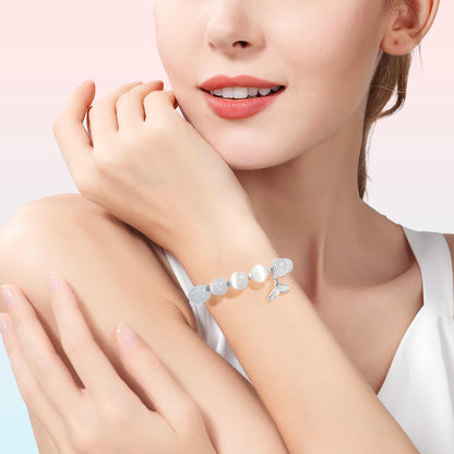 pcgaga Natural Crystal Stretch Bracelet Heart Healing Crystals for Women Friends Beaded Jewellery Bracelet Love Charm Valentines Gift for Her (Fishtail White)