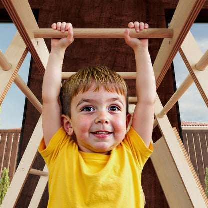 LINKHOO Large Wooden Indoor Jungle Gym for Kids Ages 2-6, Montessori Climber Playset w/Slide, Climbing Net, Monkey Bars, Swing- Indoor Playground Birthday Gift
