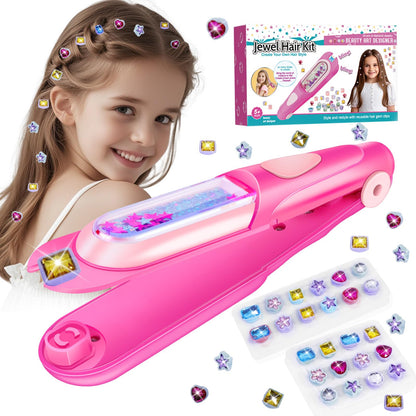 kidzkube Hair Gem Stamper Kit, Bling Hair Jewels for Girls Toys, Hair Styling Tool with Reusable Shining Diamonds, Birthday Gifts Toys for Girls Ages 3 4 5 6 8-12 (Pink)