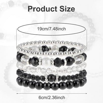 5 Pcs Beaded Stretch Bracelets Black Stackable Bracelets Crystal Bead Bracelet Boho Beaded Bracelets Stretch Layering Crystal Stone Beaded Bracelets Trendy Costume Jewelry Gifts for Women