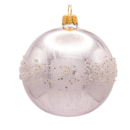 Luxury Handcrafted European Glass Christmas Ball Ornaments - Set of 6 - Silver & White - Satin & Shine - 8 cm - Mouth-Blown & Hand-Painted