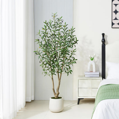 VeriNatural Artificial Olive Tree 5FT, Fake Plants Indoor - Potted Faux Olive Tree with Relistic Leaves and White Planter - Tall Faux Plant for Home Office Living Room Decor