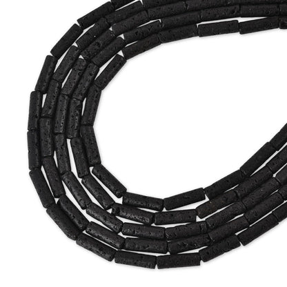 HAAMIIQII Natural Black Lava Tube Beads 13x4mm Column Stone Cylinder Gemstone Loose Beads for Jewelry Making Strand 15 Inch (28-29pcs)