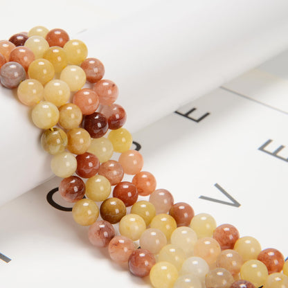 Land Long 120pcs(2 Strand/Set) 6mm Real Golden Jade Stone Beads with Energy Power, Smooth Round Gemstone Beads for Jewlery Bracelets Earrings Making DIY