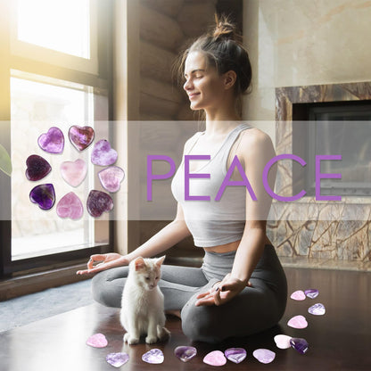 Ecation 120 Pcs Heart Quartz Bulk Crystals Stone Bulk Natural Polished Stone Heart Love Carved Healing Worry Crystal with Flannel Bag for Women Gifts(Amethyst)