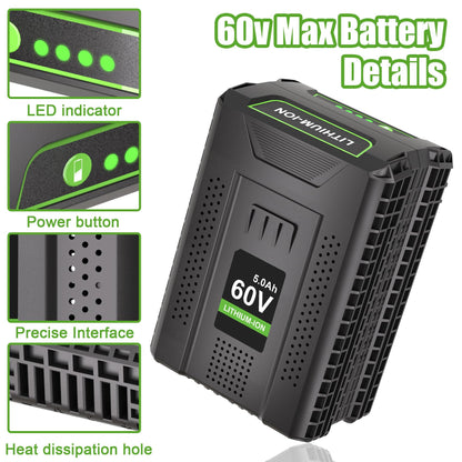 KUNLUN 5.0Ah 60V Replacement Battery Compatible for Greenworks 60v Battery Max Lithium Lon Battery LB60A03 LB60A02 LB60A00 Cordless Power Tool Batteries