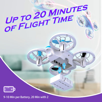 Mini Drone for Kids and Beginners - RC Mini Quadcopter with 360° Flip, Headless Mode, One-Key Ascend/Descend, Colorful LED Lights, Small Indoor Helicopter, Gift for 6+ Boys and Girls, 2 Batteries