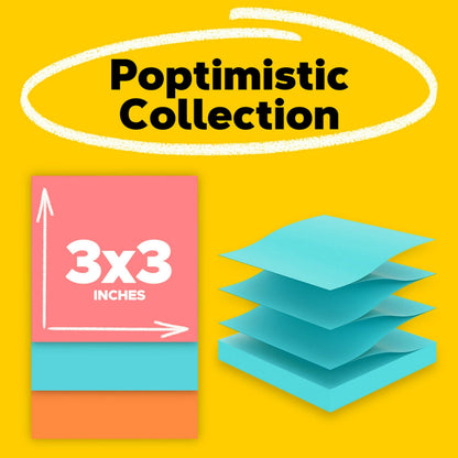 Post-it Pop-up Notes, 18 Sticky Note Pads, 3 x 3 in., School Supplies, Office Products, Accordion Sticky Notes Work with Pop-Up Note Dispenser, Poptimistic Collection