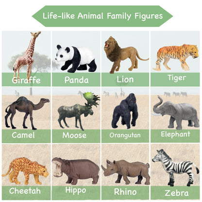 RUSON 12 Pcs Realistic Jungle Animal Figurines, Safari Animals Figures Toys Cake Topper Plastic African Wild Zoo Animals Playset Party Supplies for Kids Toddlers
