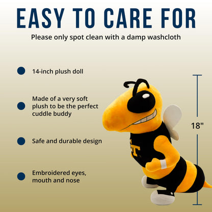 PLUSHIBLE Georgia Tech Mascot Buzz Rag Doll – 18-Inch Soft Stuffed Plush Figure, Washable Plush Toy for Kids and Adults, Officially Licensed University Character, Ideal Gift for Fans of All Ages
