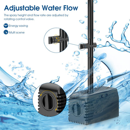 Antfraer 12W Solar Water Pump, Solar Water Fountain Pump 160GPH Flow Adjustable with 6.6FT PVC Tubing, Solar Pond Pump for Fish Pond Garden Waterfall Hydroponics DIY Water Features