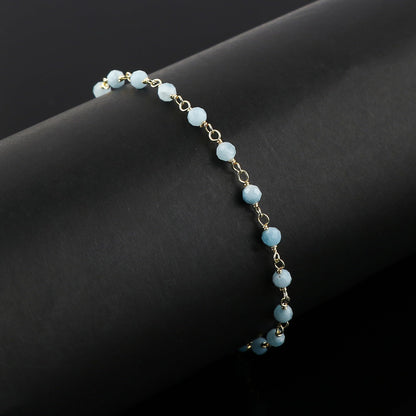 JOR Natural Aquamarine Beaded Rosary Anklet, Handmade Craft, Anklet Beads Bracelet, Chakra Healing Anklet, Gemstone Women Jewelry, Dainty Gold Plated Anklet 9 inch + 1.5 inch (1pcs)