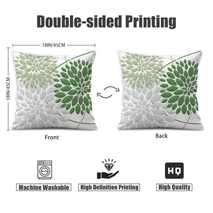 WitHero Decorative Throw Pillow Covers Set of 2, Double-Sided 18x18 inch White Linen Green Silver Grey Pillow Cases, Farmhouse Indoor Outdoor Modern Floral Dahlia Flowers Cushion Cover for Couch Sofa