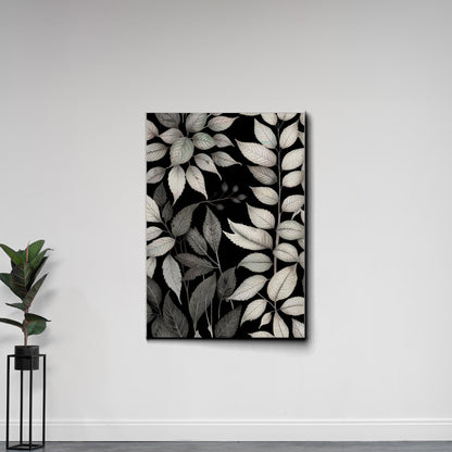 Canvas Print Scandinavian Folk Art Black and Beige Abstract Botanical Wall Art for Scandinavian Home Decor Decor Canvas, Wall
