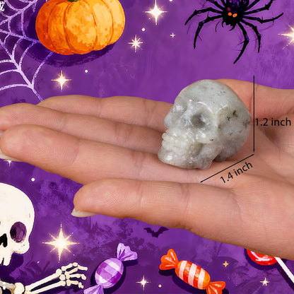Labradorite Crystal Skull, 1.4 Inch Miniature Hand Carved Reiki Healing Pocket Stone, Small Collectible Skull Figurine for Altar Home Office Decor, Crystal Statue Meditation Gift for Men Women