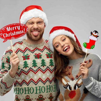 32pcs Christmas Photo Booth Props Party Decorations for Women Men Selfie Props Party Favors
