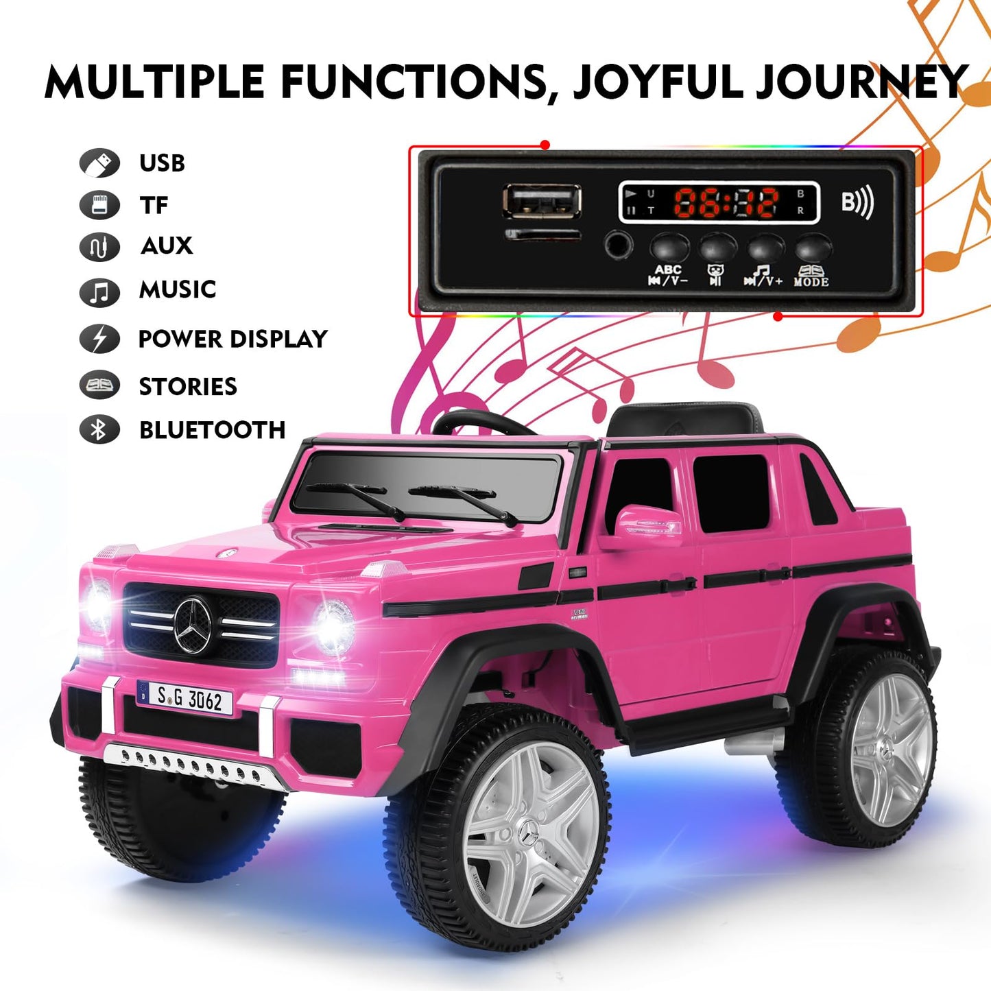 JOYLDIAS Ride On Cars, Licensed Mercedes-Benz Maybach G650S, 12V7AH Battery Powered Toy Electric Car for Kids W/LED Underglow Lights,Remote Control, 2 Motors, 3 Speeds, Music, Bluetooth,Horn,Pink