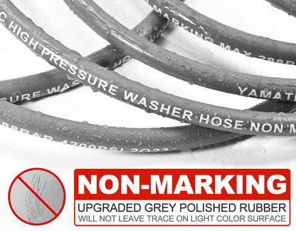 YAMATIC 1/4" ID Pressure Washer Hose 100FT with Stainless Steel Swivel 3/8" Quick Connect, 3/8" x M22-14mm Adapters, Non-Marking 4200PSI Steel Wire Braided Replacement for Hot/Cold Water Power Washers