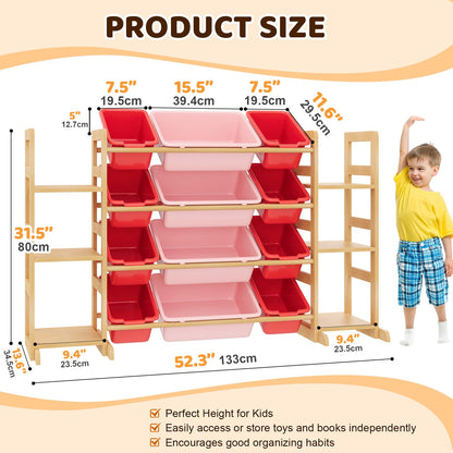 Ratulie Large Toy Storage Organizer Kids Toy Organizer and Bookshelf Combo with 12 Bins and 6 Shelves Toy Organization Box Toy Shelf for Playroom, Bedroom, Nursery