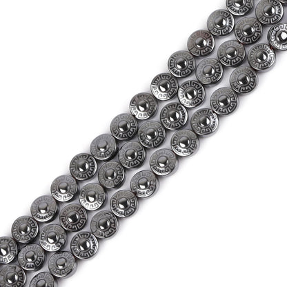 GEM-Inside 46pcs 8mm Natural Black Hematite Double Side Carved Maya Sun Sign Coin Beads for Bracelet Necklace Jewelry Making Power Energy Chakra Beads