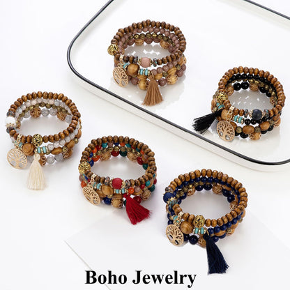 Vesitim Stackable Stretch Bracelets for Women Tree of Life Bead Bracelet Blue Boho Jewelry